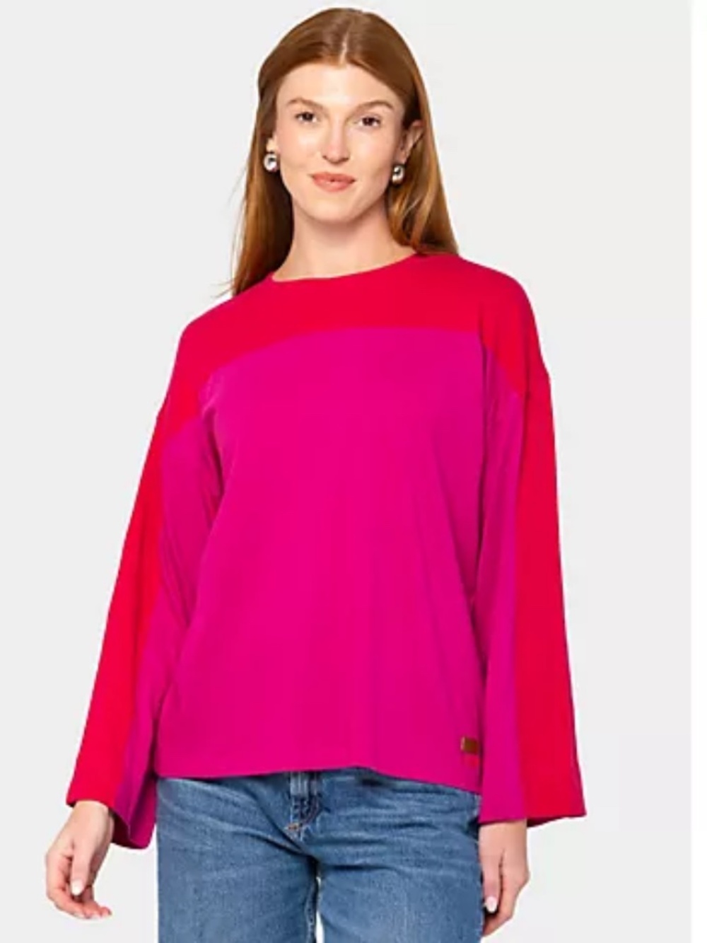 Peace Love World Cotton Long Sleeve Tee, Fuchsia Sz 1X a714561